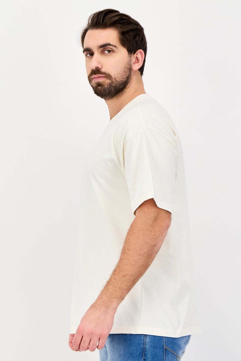 Fudo Men Crew Neck Brand Logo  Short Sleeve T-Shirt, Off White - Image 4